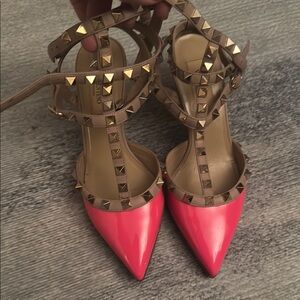Valentino Pink and Tan Rockstud Heels